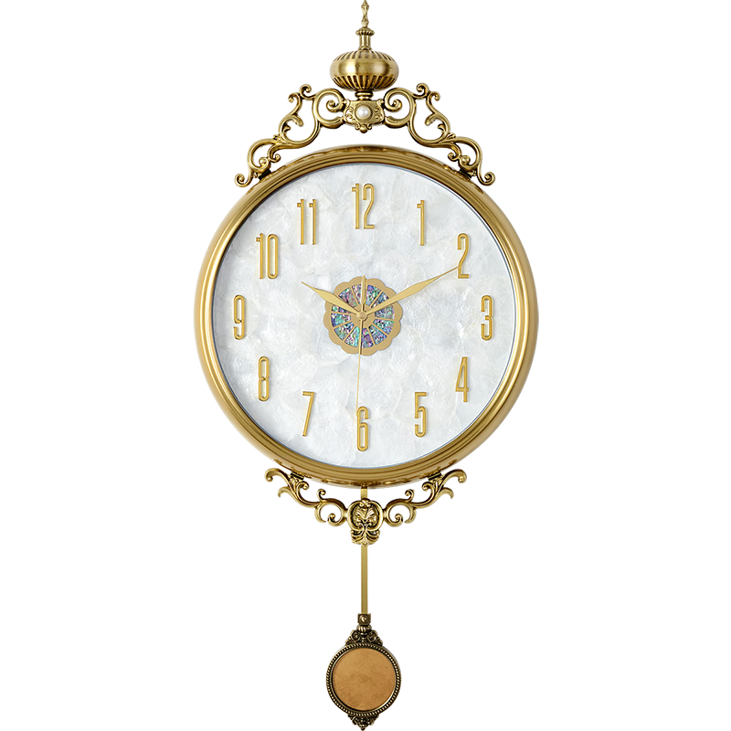 漢時（Hense）歐式輕奢高檔掛鐘客廳裝飾擺鐘家用掛墻時鐘石英鐘表HP6015 貝殼表盤
