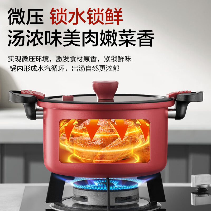 苏泊尔（SUPOR）抗菌微压汤锅不粘焖煮锅微压锅煮粥炖菜锅大汤锅燃气灶电磁炉通用 直径 3-5人适用 可随时开盖 24cm