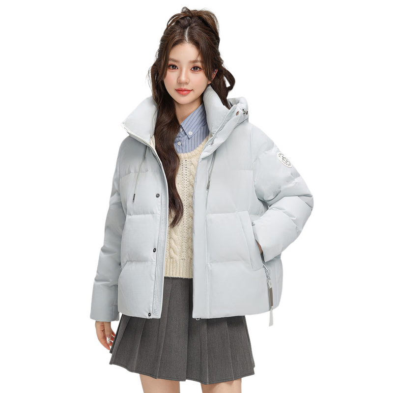 雪中飞2025秋新款短款马卡龙色连帽面包服羽绒服廓形 冰川蓝|5338 M /160/84A