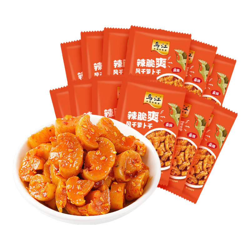 烏江辣脆爽風(fēng)干蘿卜干22g嘎嘣脆榨菜芯即食下飯醬川香麻辣咸菜下飯菜 【組合48袋】蘿卜干22g*24袋+榨菜芯22g*24袋