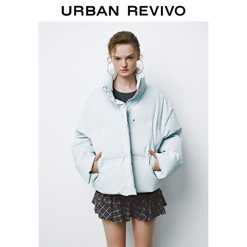 UR冬季新款女装休闲立领宽松羽绒服UYY150041+ 粉蓝 (偏宽松) S