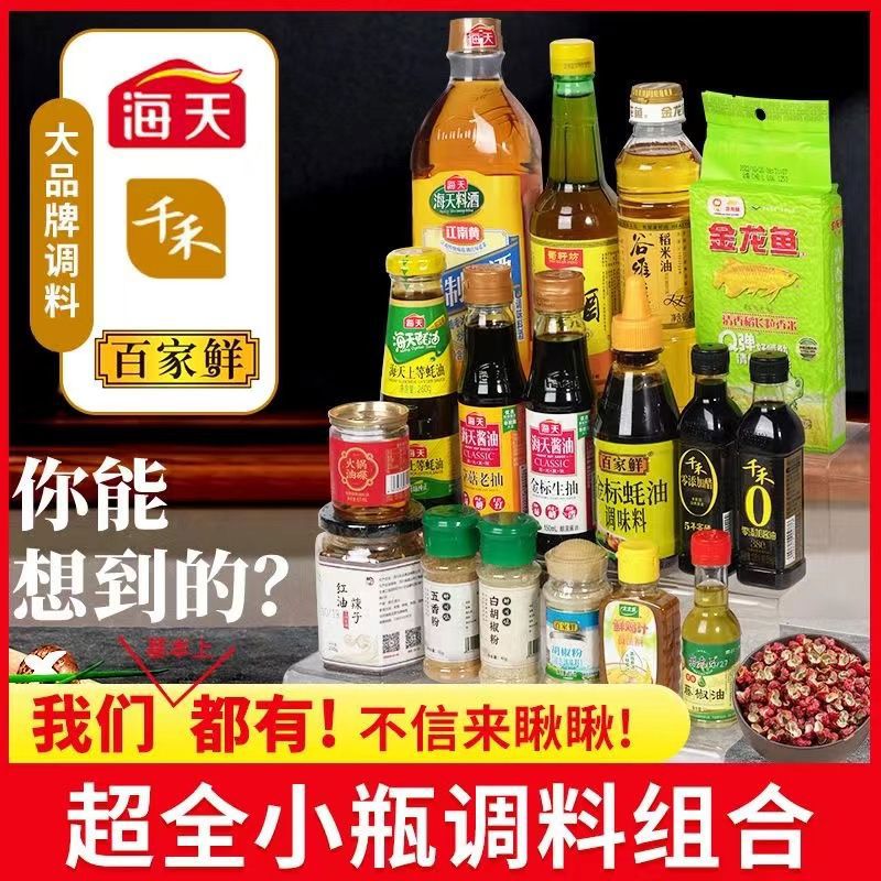 海天宿舍小瓶调料组合油酱醋全套厨房煮面做饭炒菜小份调味料品套装 便携小瓶6件套食用油+蚝油
