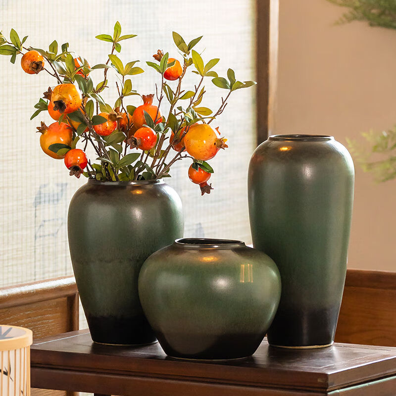 OYKTN陶瓷花瓶中式复古家居干花装饰摆件客厅名宿简约插花花器水培陶罐 复古绿【精致小号】