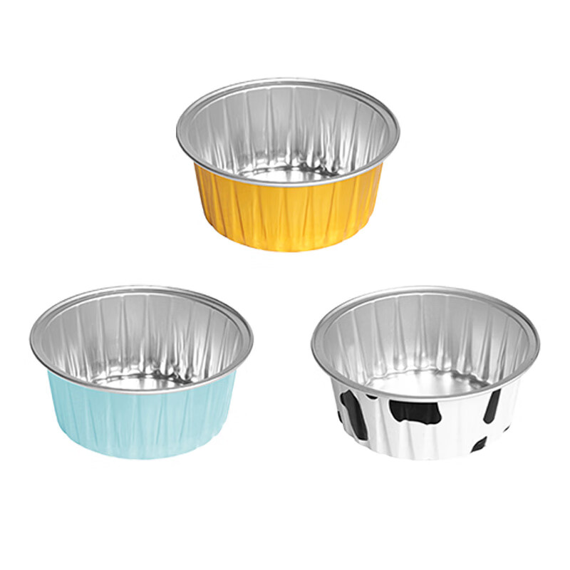 厨兰仕空气炸锅锡纸碗布丁杯蛋糕模具烤箱烘焙工具蒸锅烧烤铝箔盘专用盒 60只带盖【金兰奶牛】混装各20只