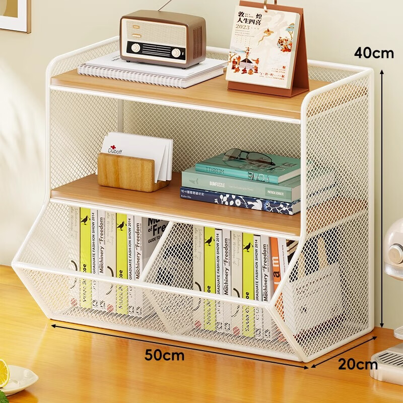 尔思家桌面置物架厨房台面多功能分层整理餐桌零食水杯架桌上收纳盒神器 白架原木色【大号双格】