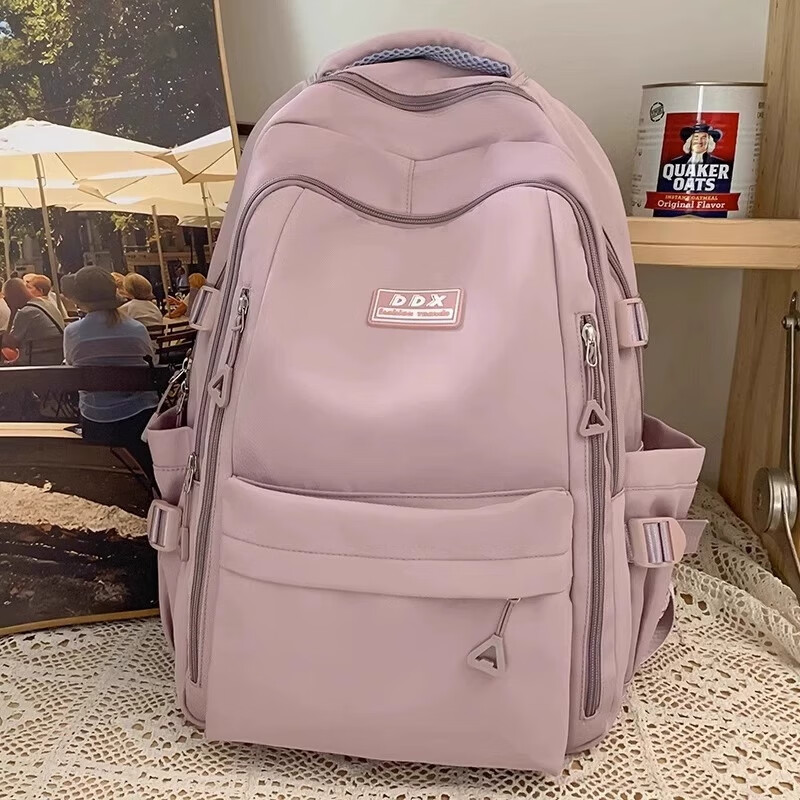 CLBD书包女初中生大容量高颜值背包ins韩系小众高中学生减负双肩包潮 深粉色+兔子挂件