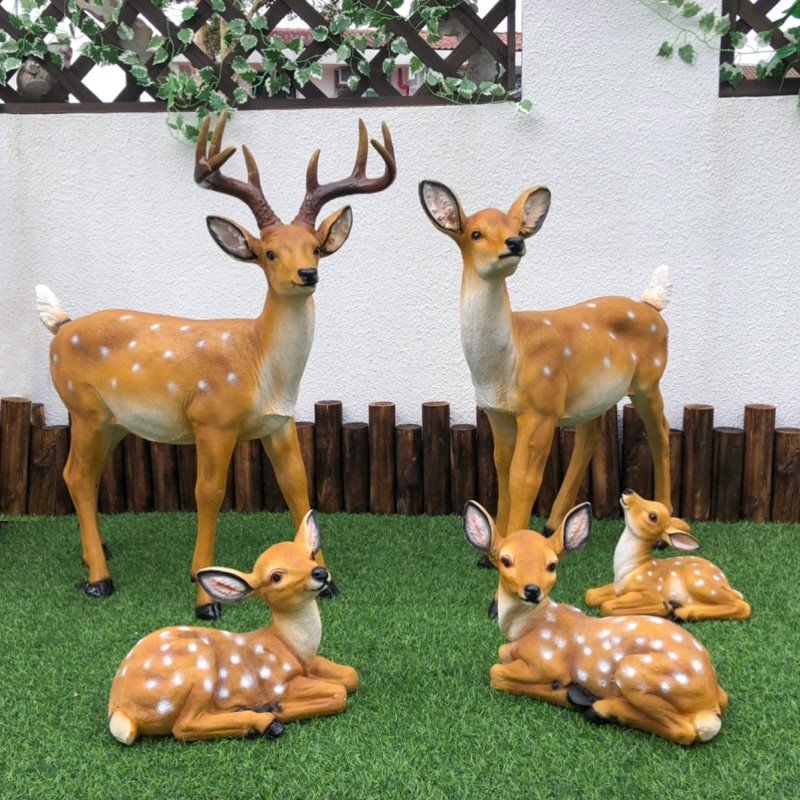 OYKTN花园装饰庭院户外园林动物装饰品树脂玻璃钢仿真梅花鹿雕塑摆件 小号卧鹿一对