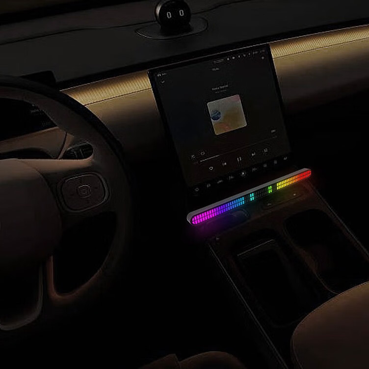 磁吸电竞3D拾音灯节奏灯氛围灯灯条车载音乐声控车内智能律动感应 【双排64灯】长30厘米 Typec插线款（一个）磁吸安装