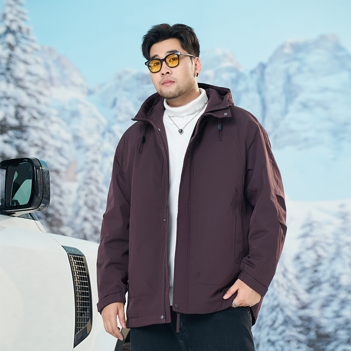 黑劲大码男装连帽棉衣2025年冬季新款防风夹棉保暖棉服胖子男外套 紫色 6XL 260-280斤