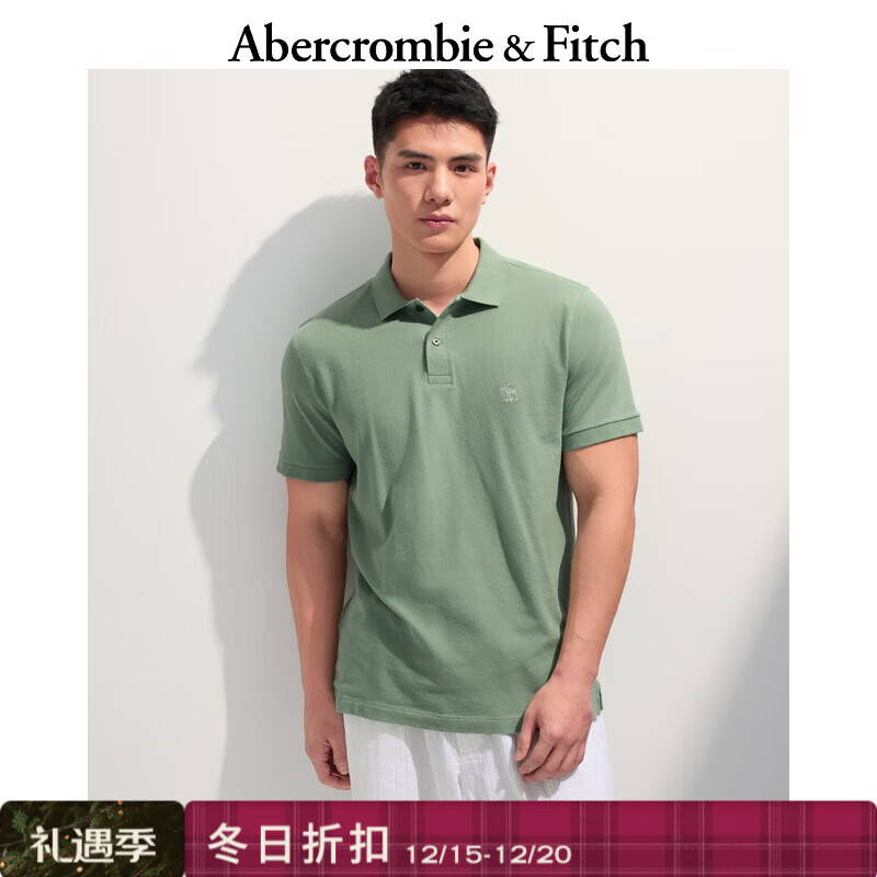 Abercrombie &amp; Fitch【经典POLO】小麋鹿图案男装25夏季美式通勤短袖T恤 绿色 M (180/100A)