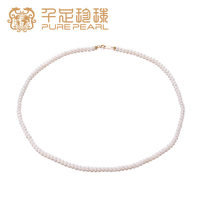 千足珍珠珍珠 期夏 3-4mmbaby淡水有核珍珠18K金白色微瑕近圓鎖骨煉 白色