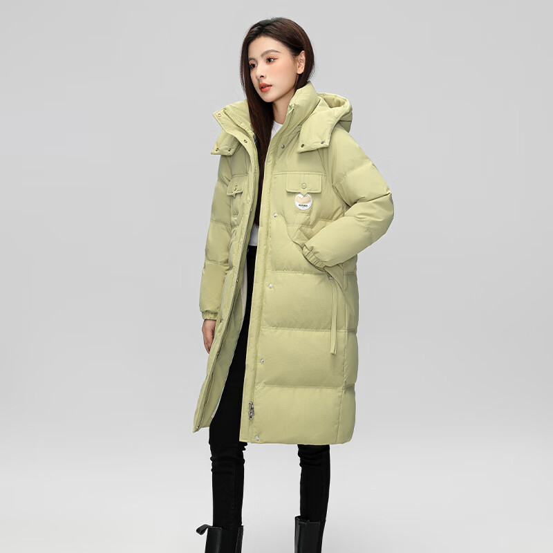 南极人（Nanjiren）长款羽绒服女士2025新款可脱卸帽子潮流时尚通勤保暖外套30850 豆绿色 M (160/84A)