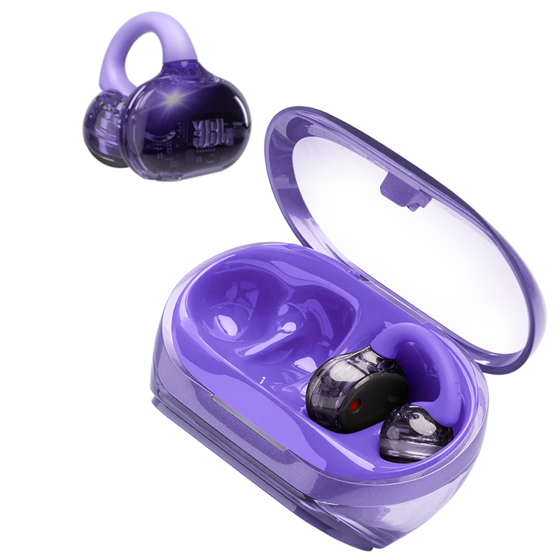 JBL 【王楚欽同款】SOUNDGEAR CLIPS琉璃扣 開放式無線藍牙耳機耳夾式華為通用不入耳掛耳 青黛紫