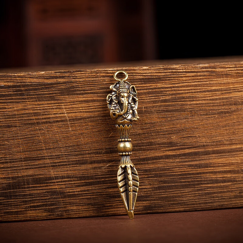 芠拉黄铜大象神金刚降魔杵钥匙扣挂件邪象鼻财神铜法器男女吊坠配件