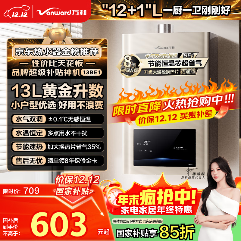 万和燃气热水器【小宇宙BE1】13升天然气水气双调恒温家用省气防冻强排式 以旧换新 国家补贴15% 13BE1