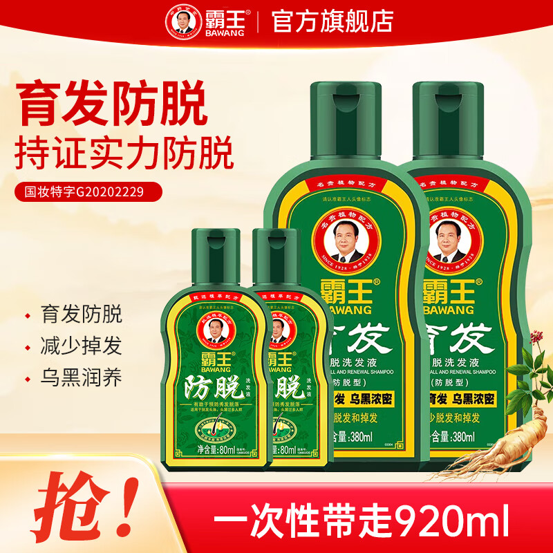 霸王防脱育发洗发水控油去屑清爽蓬松滋养强根固发防掉发洗发露男女 育发防脱洗发水380ml*2+80ml*2