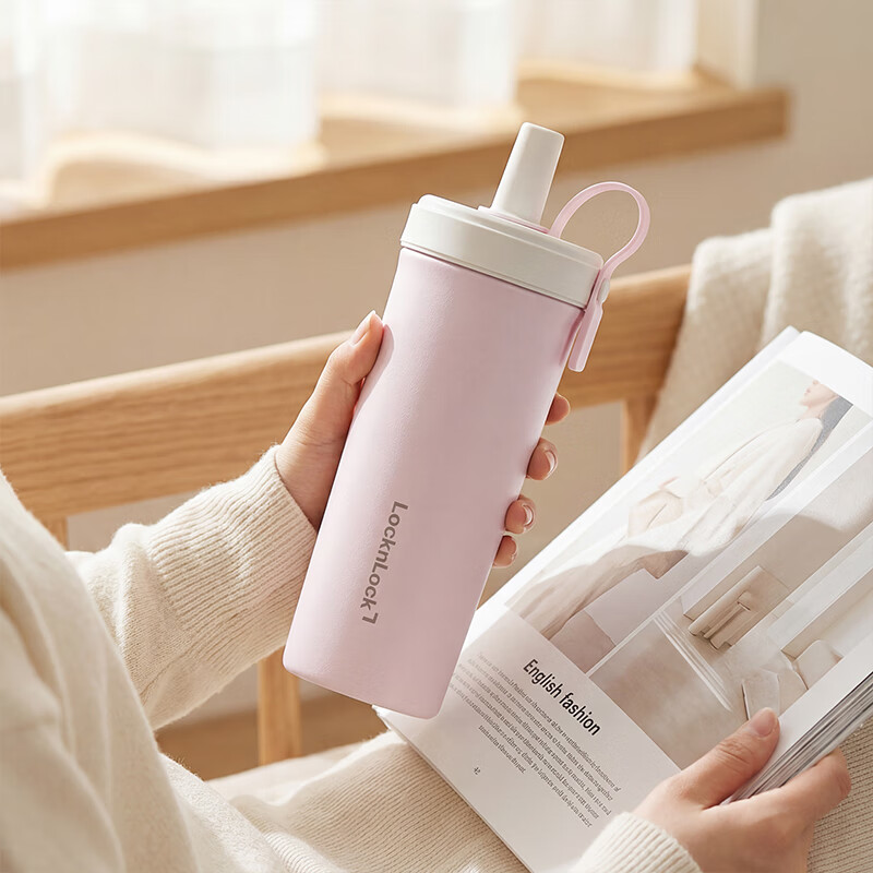 乐扣乐扣(LOCK&LOCK)【三八节礼物】陶瓷覆层内胆保温杯奶茶杯双饮咖啡杯男女学生水杯 淡紫色 720ml