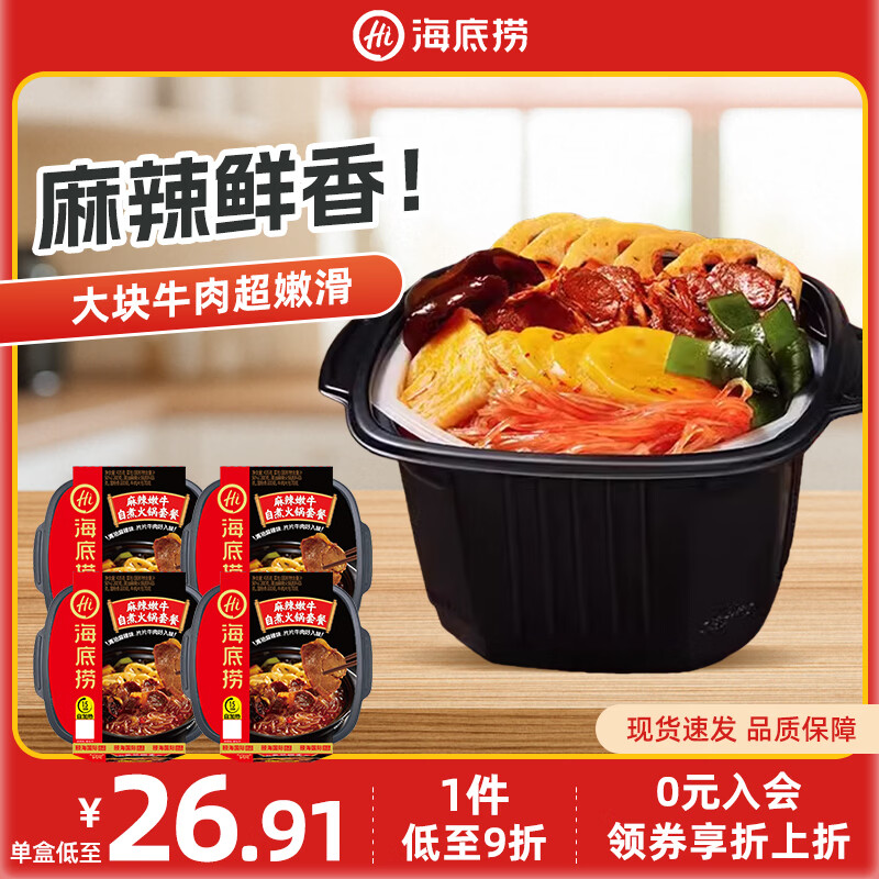 海底捞自热火锅方便速食大分量宿舍懒人自煮整箱装夜宵学生即食快餐食品 麻辣嫩牛435g*4盒