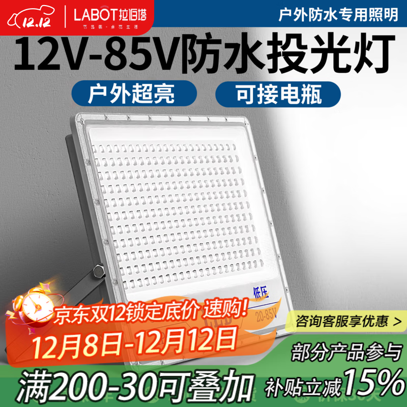 拉伯塔低压LED投光灯船用直流电瓶车12V24V36V50W100W200W户外防水射灯 50W白光