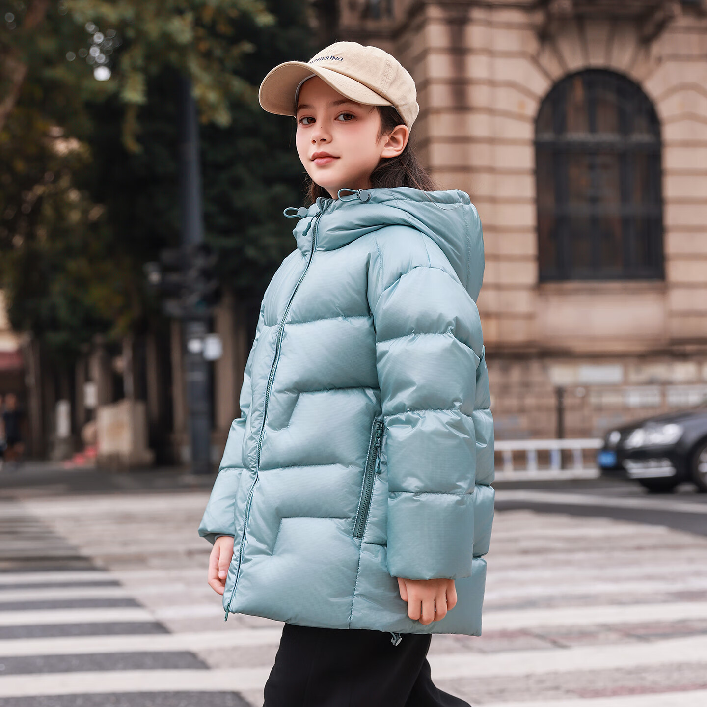 ABC KAIA正品白鹅绒儿童羽绒服男童女童加厚中大童2025新款连帽保暖外套潮 蓝色(女童) 160 建议90-105斤