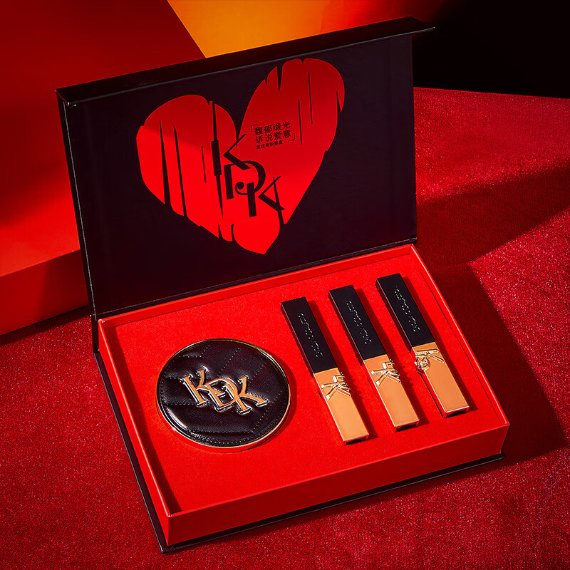 美千禧圣诞节送女友雾光皮纹彩妆4件套小金条口红礼盒 KDK雾光皮纹美妆套盒