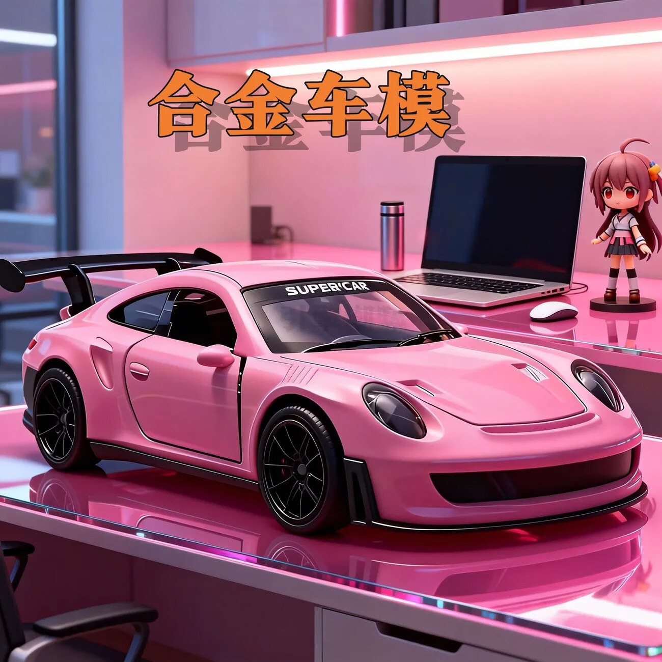 CHILDLIKE CHARM童趣无边合金车模保时捷911跑车模型男孩汽车玩具收藏摆件 保时捷911【芭比粉】尺寸：10.5*3CM