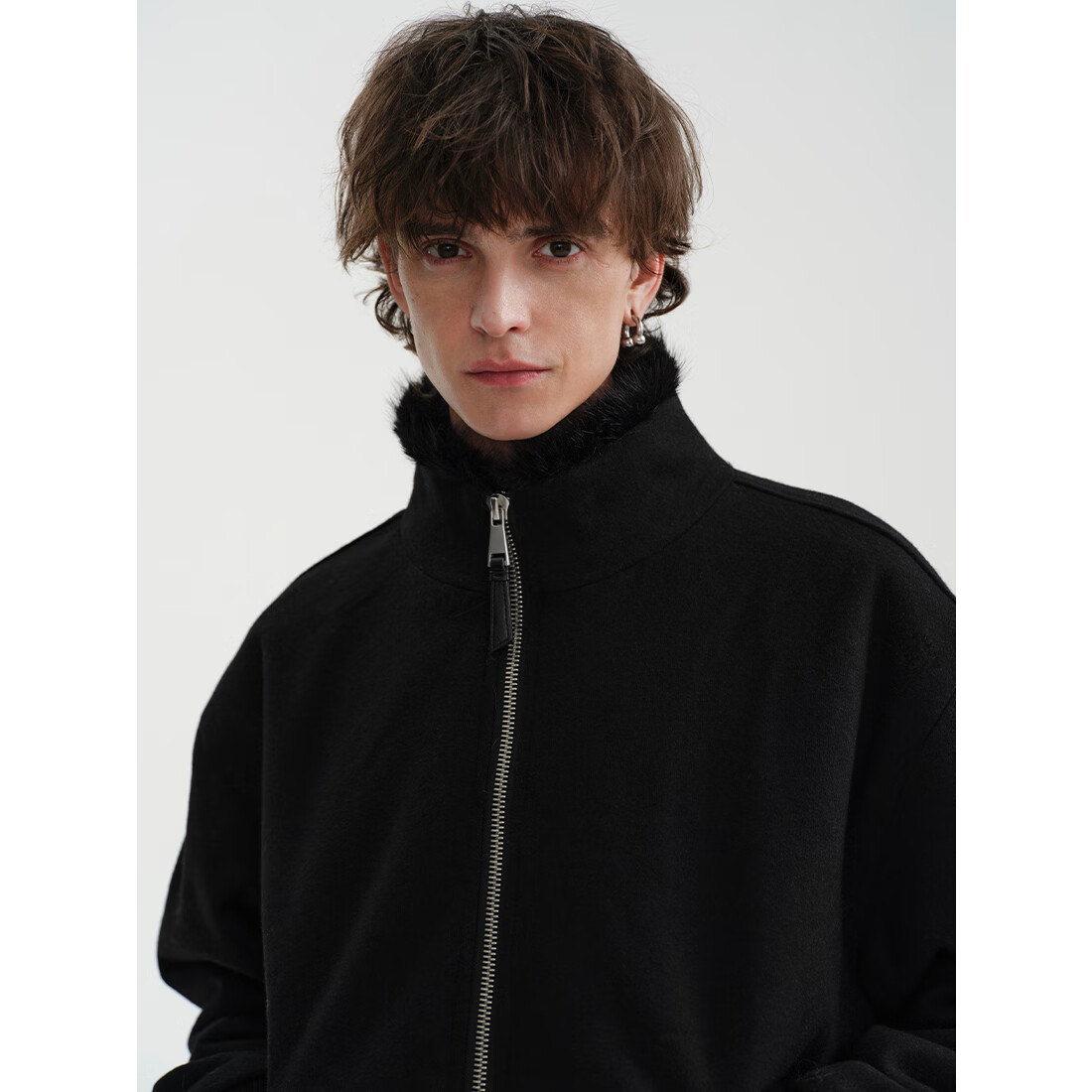 MIDASHAND2025新款座山雕棉服50羊毛仿狐狸毛双面穿内里拼毛立领夹克外套 黑色 L (身高175-180cm)