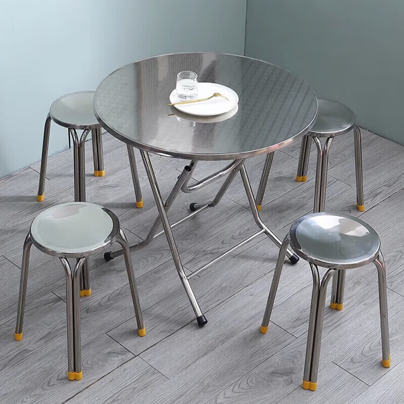 不锈钢桌子正方形烧烤桌折叠方桌长条桌四方桌吃饭桌家用夜市 1.2米圆台桌