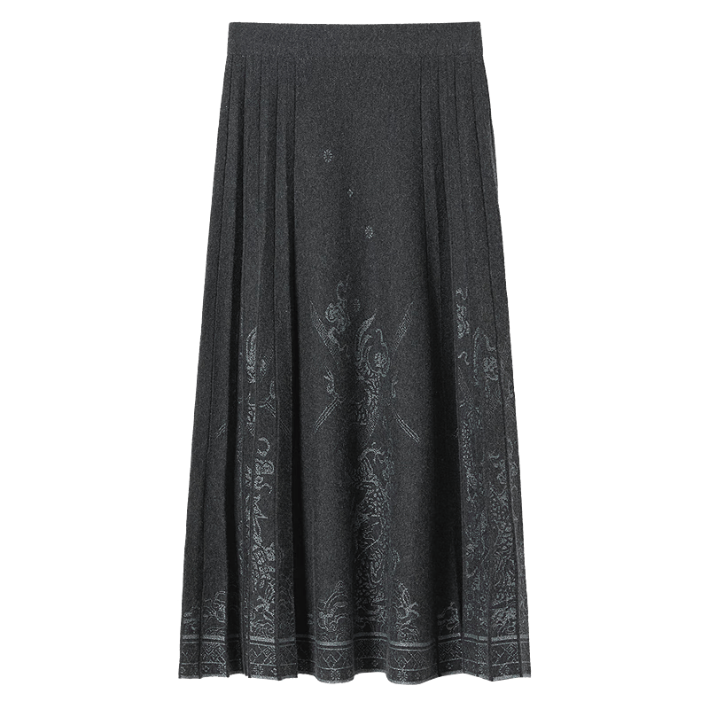 玖姿（JUZUI）新中式羊毛亮絲提花半身長裙女2025冬季新款JYFD20009 花深灰 2XL