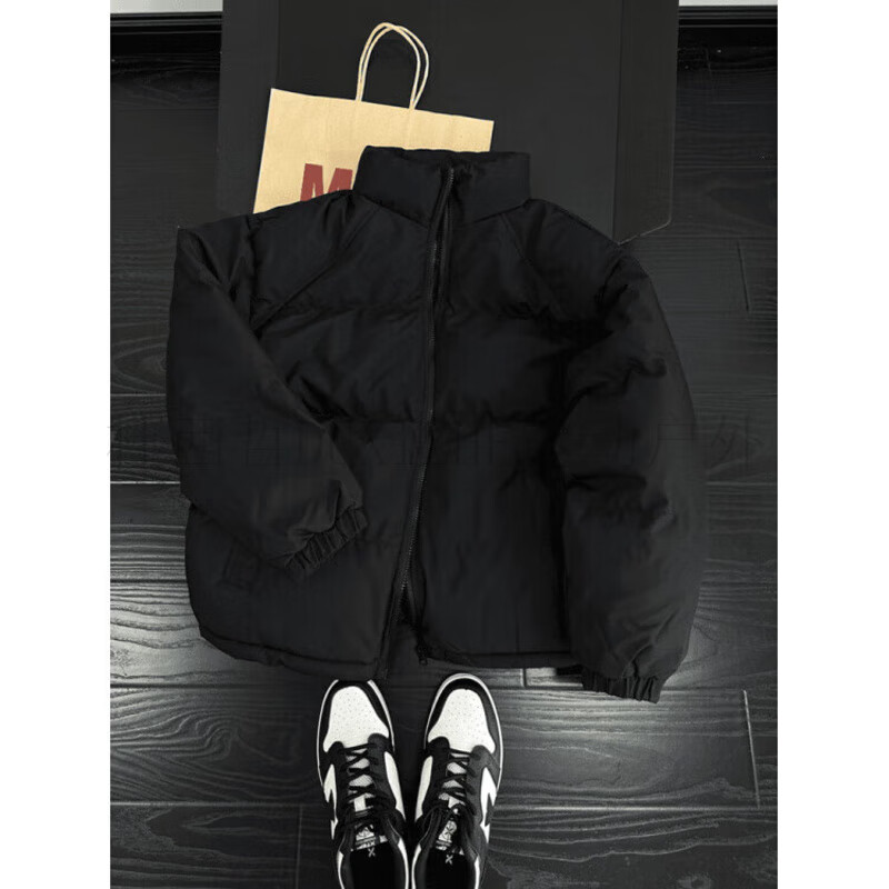 杜西哲（DUXIZHE）美拉德咖色短款棉服男款冬季加厚保暖面包服美式立领棉衣外套 黑色 5XL (适合)190-210斤