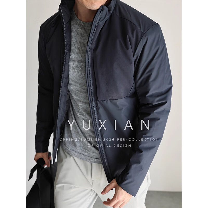 余闲YUXIAN轻量化全能暖绒棉羽立领保暖棉服男士外套长袖休闲商务冬季 黑色 XL