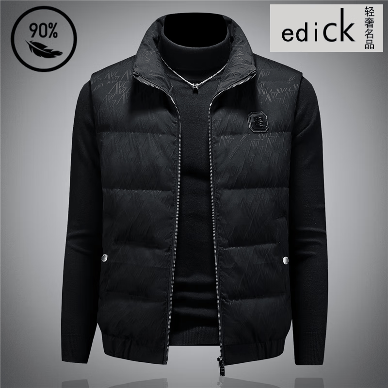 Edick意大利风品牌高端羽绒马甲男款轻薄保暖2025新款白鸭绒无袖羽绒服 黑色 M （95-115斤）