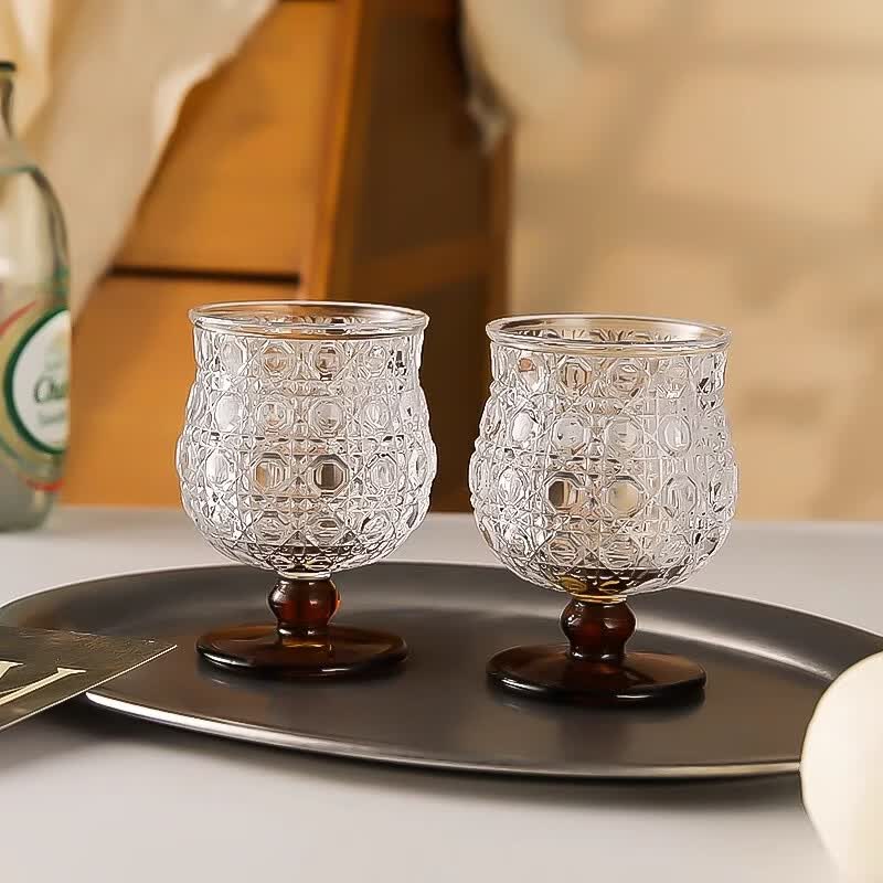 盛瑞堂【双支装】小众复古玻璃杯矮脚杯冰美式咖啡杯果茶杯饮品果汁杯 双只装