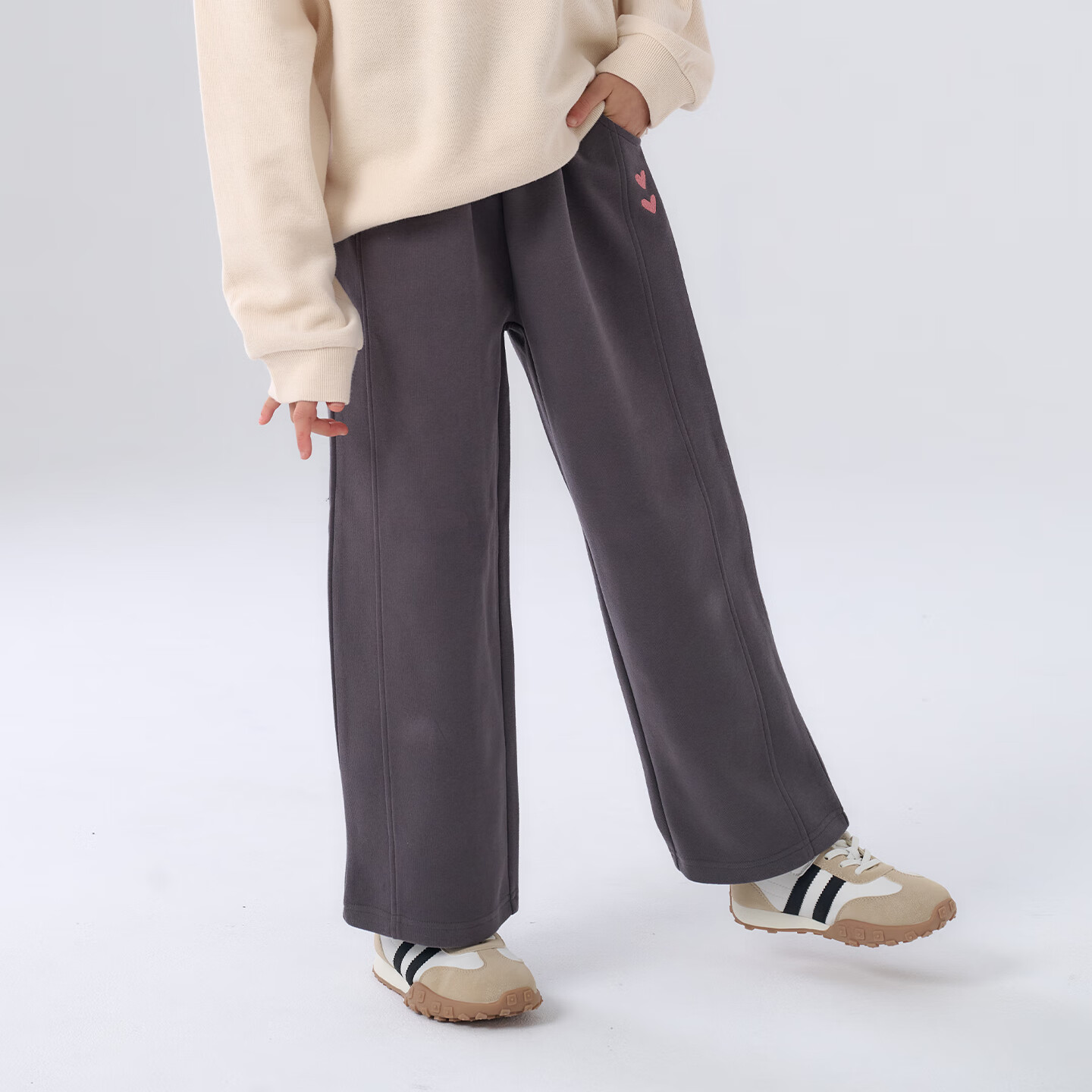 棉花堂(cottontown)【加绒】棉花堂儿童加绒裤子男童加厚休闲裤女童针织卫裤秋冬新款 深灰 110 110/53