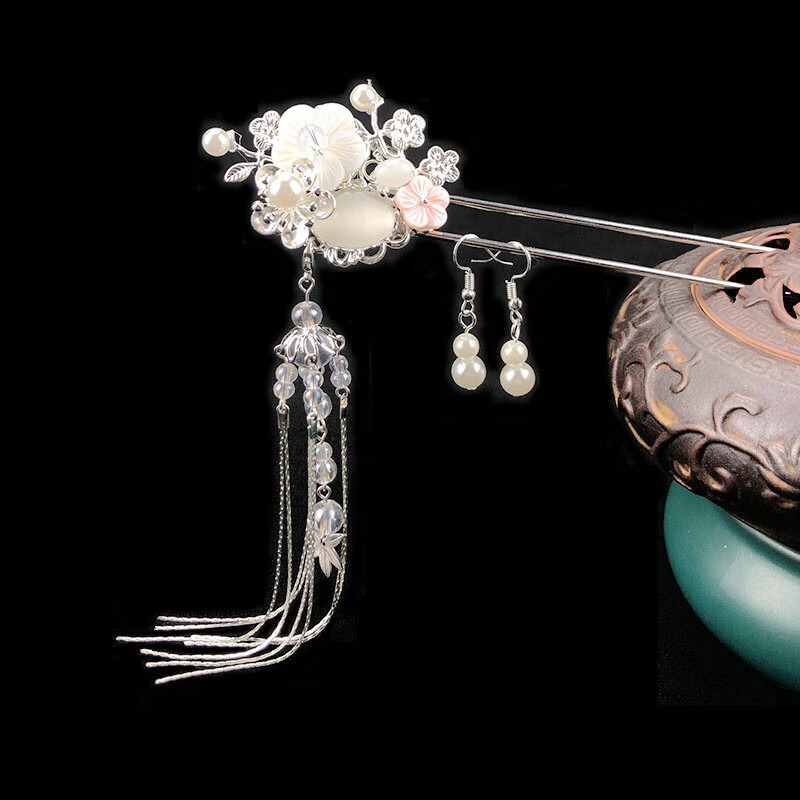 头饰古风复古流苏古代头饰发梳步摇舞蹈表演 豆蔻年华银色发簪单只 送