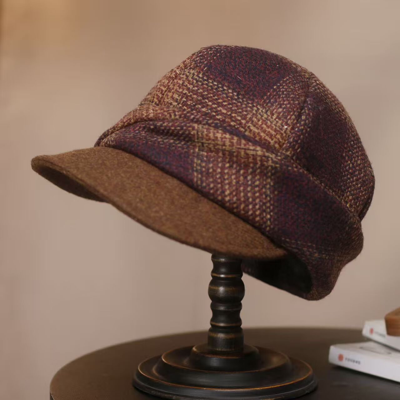 新款护耳帽子女秋冬季百搭英伦复古八角帽保暖护耳妈妈帽时尚洋气 美拉德 均码 50-62cm