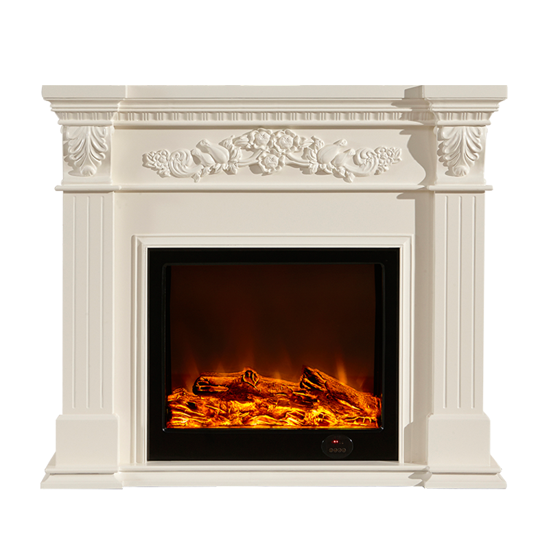 喜之焰1.2米欧式壁炉装饰柜电视柜 客厅简约深色美式实木壁炉架雕花电壁炉芯8090 象牙白+装饰炉芯 长1200*厚330*高1060mm