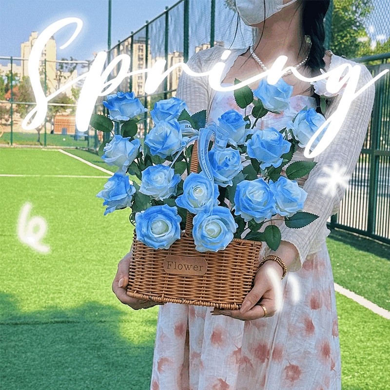 OYKTNins玫瑰花仿真花束碎冰蓝插花高颜值拍照diy礼物摆件客厅装饰高级 【密西根碎冰蓝】6支【事事顺心】