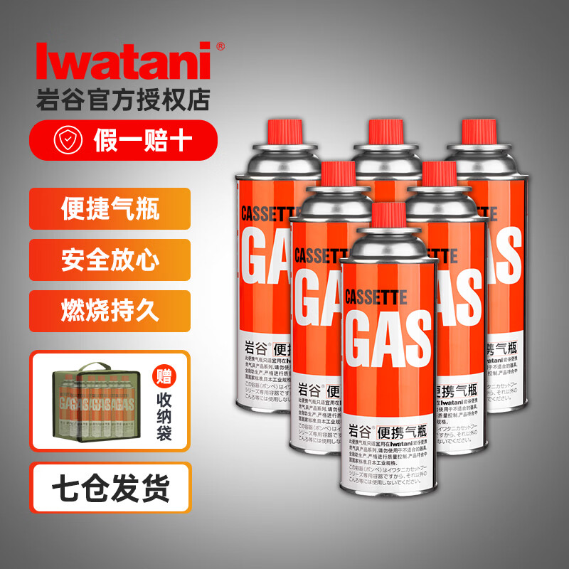 岩谷（Iwatani）户外 便携卡式炉气罐燃气瓶 喷枪丁烷气瓦斯罐装气体 原装250*6+收纳袋