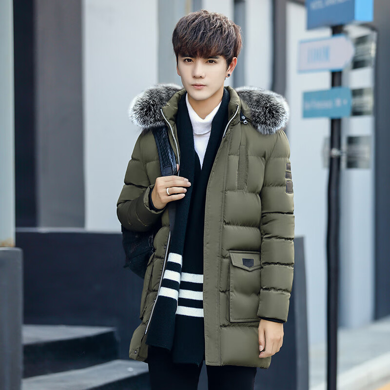 MOJY可拆卸毛领连帽棉服宽松外套可拆卸帽立领棉袄加厚多口袋工装上衣 军绿色 M