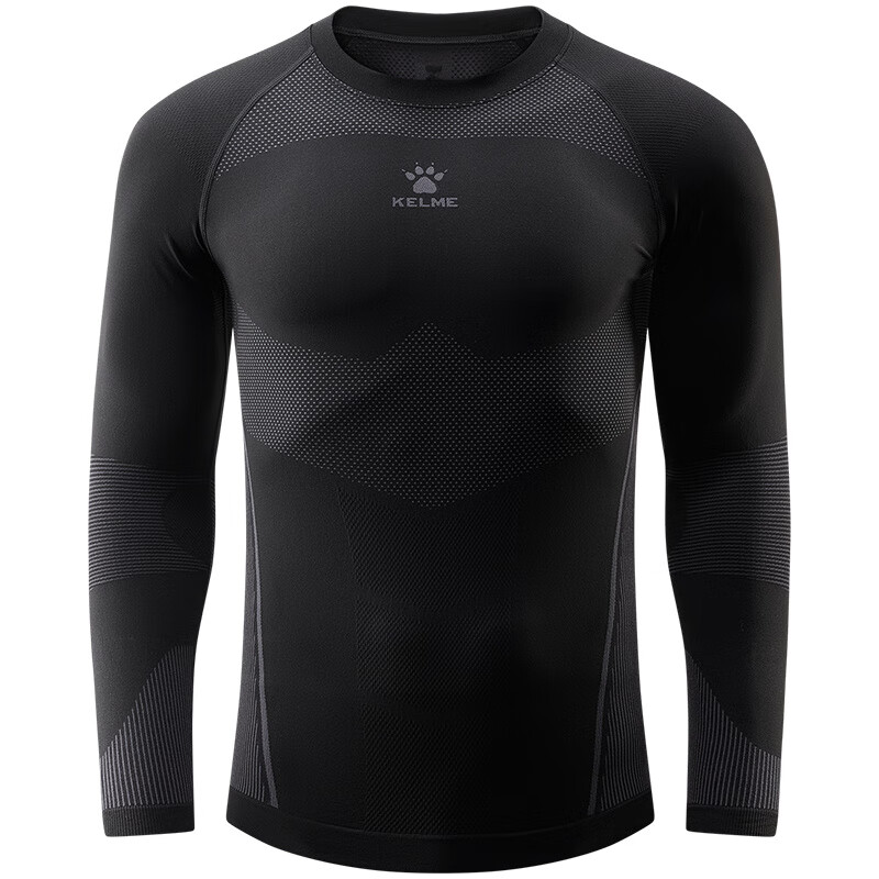 卡尔美（KELME）运动速干衣男女秋冬季户外滑雪排汗透气压缩裤打底保暖内衣 【男】玛瑙黑-上衣 M