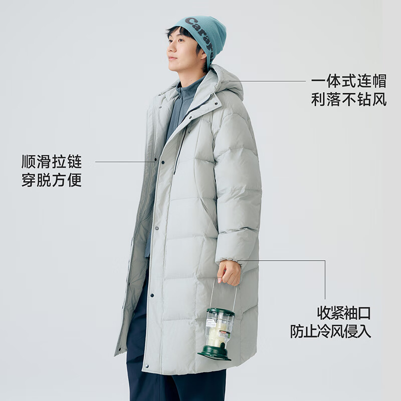 VVCLife男士羽绒服2025冬季新款加厚保暖防寒外套纯色简约百搭连帽长 灰绿色 L