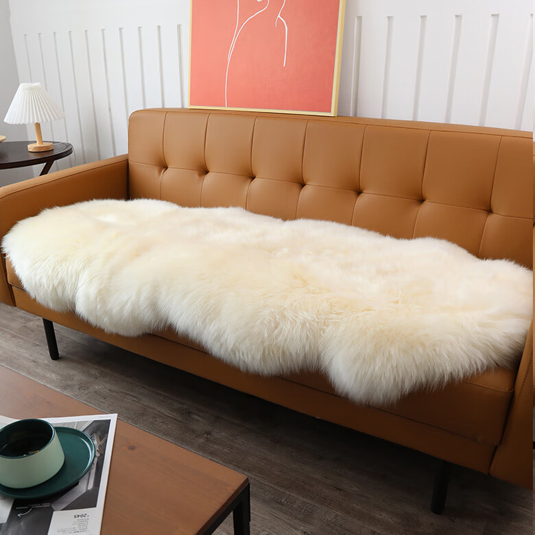 眷耐冬季羊毛沙发垫皮毛一体皮草坐垫加厚沙发套罩防滑羊皮地毯床头谈 浅灰色(皮毛一体) 50cm*60cm 精选（0.5P/两头平）