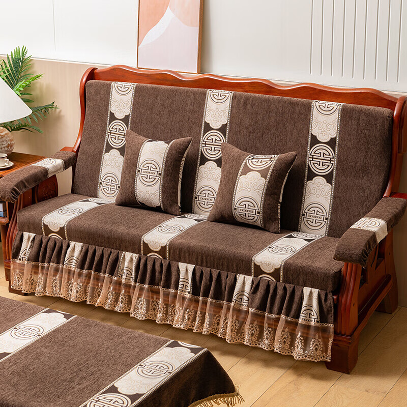 实木沙发垫带靠背裙边老式红木质加厚坐垫连体春秋联邦椅海绵垫子 铃兰花裙摆 90x150cm桌布