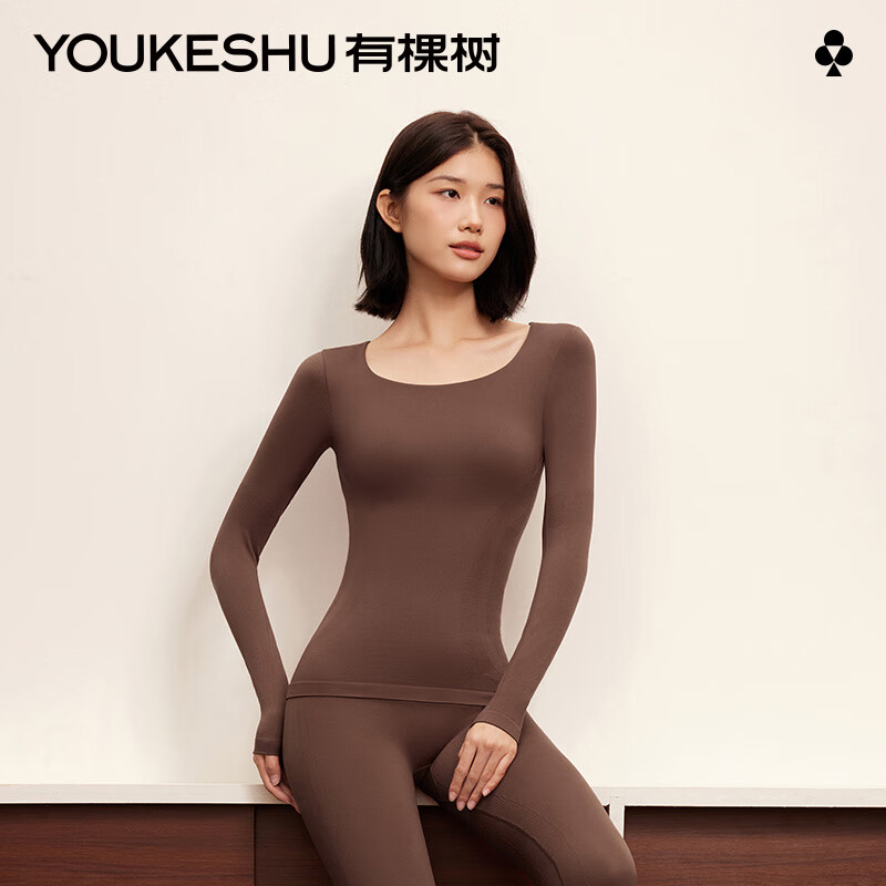 有棵树塑身保暖内衣女修身套装秋冬带胸垫打底衫美体塑型秋衣秋裤 静谧黑 L 【塑身款尺码偏小】