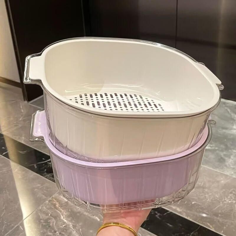 咏夏新款双层洗菜沥水篮客厅塑料果蔬加厚滤水菜篓洗菜盆子家用厨房盆 【中号16cm】双层沥水篮