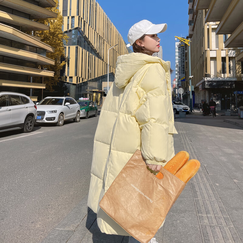 相伊恋人羽绒棉服女25年秋冬季中长款加厚棉衣外套新款宽松棉袄学生面包服 奶黄色 XL 【适合140-160斤】