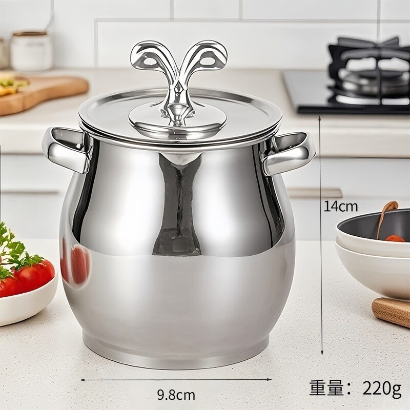 胖东来同款猪油罐带盖食品级不锈钢猪油罐滤网油罐双耳油锅带盖 双耳猪油罐+漏网+盖子+勺子