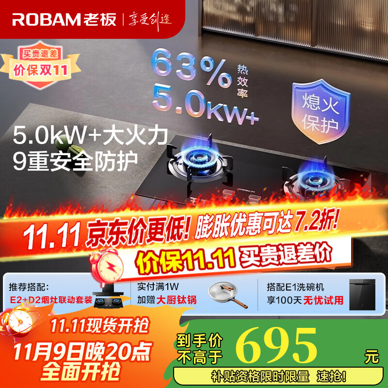 �ϰ壨Robam���ǳ�ϵ��ȼ����20B0A������Ȼ��˫��Ƕ��ʽú����5.0kW�ɵ�������ͻ���һ����Ч 5.0kW��Ȼ��