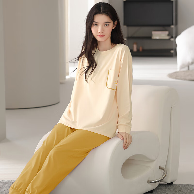 馨爱百年睡衣女春秋长袖纯棉韩版休闲宽松全棉女士套头家居服可外穿套装 QH5516 2XL